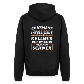 Charmant und intelligent - Kellner Edition - Unisex Premium Bio Zip Hoodie - Schwarz - Hinten - Nico (187cm)