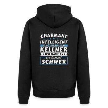 Charmant und intelligent - Kellner Edition - Unisex Premium Bio Zip Hoodie - Schwarz - Hinten - Nico (187cm)