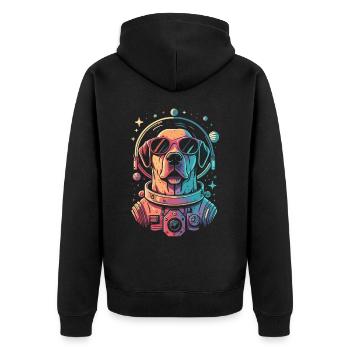 Retro Space Labrador Shirt Colorful Artwork - Unisex Premium Organic Zip Hoodie - black - Back - Nico (187cm)