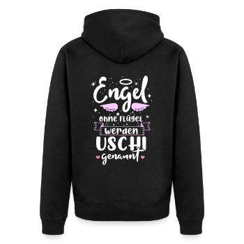 Engel Ohne Flügel Werden Uschi Genannt - Unisex Premium Bio Zip Hoodie - Schwarz - Hinten - Nico (187cm)
