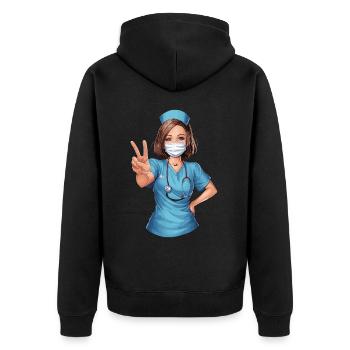 Lustige Krankenschwester mit Humor - Unisex Premium Bio Zip Hoodie - Schwarz - Hinten - Nico (187cm)