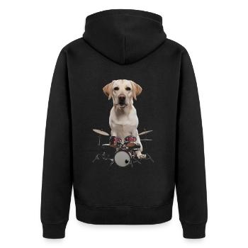 Labrador Schlagzeug - Unisex Premium Bio Zip Hoodie - Schwarz - Hinten - Nico (187cm)