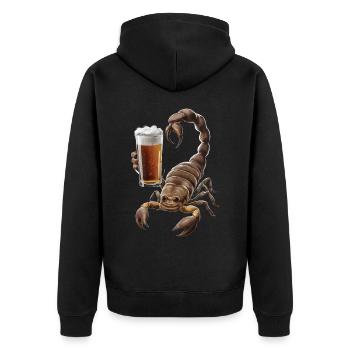 Skorpion Bier - Unisex Premium Bio Zip Hoodie - Schwarz - Hinten - Nico (187cm)