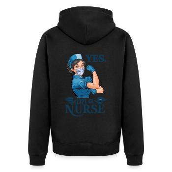 Lustige Krankenschwester mit Humor - Unisex Premium Bio Zip Hoodie - Schwarz - Hinten - Nico (187cm)