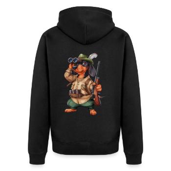 Witzger Jagdhund für einen Jäger mit Hund - Unisex Premium Bio Zip Hoodie - Schwarz - Hinten - Nico (187cm)