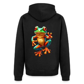 Ästhetischer Frosch Frösche für einen Frosch - Unisex Premium Bio Zip Hoodie - Schwarz - Hinten - Nico (187cm)