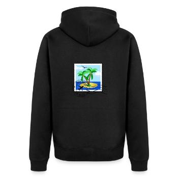 Postage stamp with palm tree on desert island and stamp - Unisex Premium Organic Zip Hoodie - black - Back - Nico (187cm)