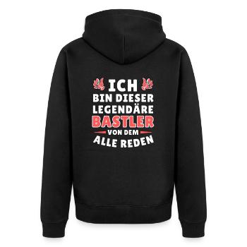 Ich bin dieser legendäre Bastler - Unisex Premium Bio Zip Hoodie - Schwarz - Hinten - Nico (187cm)