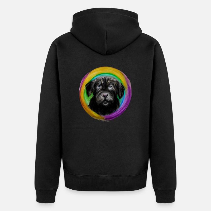Regenbogen Hund Briard - Unisex Premium Bio Zip Hoodie - Schwarz