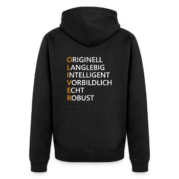 Oliver Name Geschenk - Unisex Premium Bio Zip Hoodie - Schwarz - Hinten - Nico (187cm)