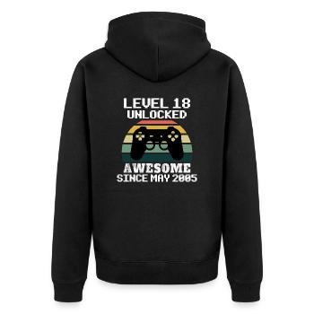 Level 18 Unlocked! Awesome since May 2005, 18 years old - Unisex Premium Organic Zip Hoodie - black - Back - Nico (187cm)
