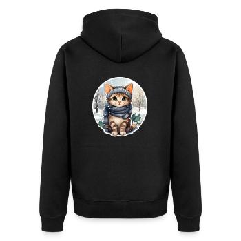 Katze im Schnee mit Mütze und Schal - Unisex Premium Bio Zip Hoodie - Schwarz - Hinten - Nico (187cm)