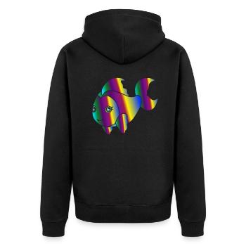 Kunterbunter Fisch - Unisex Premium Bio Zip Hoodie - Schwarz - Hinten - Nico (187cm)