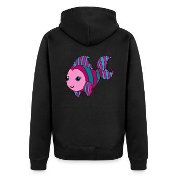 Bunter Fisch - Unisex Premium Bio Zip Hoodie - Schwarz - Hinten - Nico (187cm)