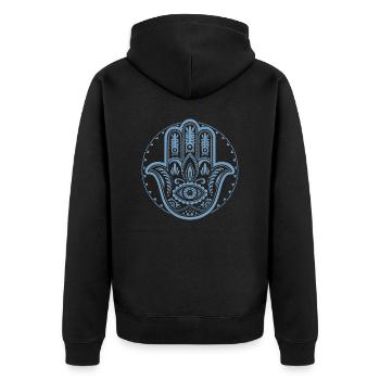 Hamsa - Hand of Fatima - Protection and Blessing - Unisex Premium Organic Zip Hoodie - black - Back - Nico (187cm)