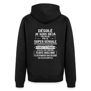 Je Suis Déjà Pris Par Une Fille Super Géniale - Veste à capuche bio Premium Unisexe - noir - Dos - Nico (187cm)