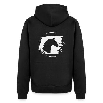 Pferd Hengst Ross Stute Reitsport - Unisex Premium Bio Zip Hoodie - Schwarz - Hinten - Nico (187cm)
