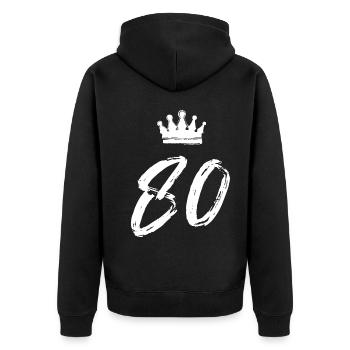 80 Zahl Krone - Unisex Premium Bio Zip Hoodie - Schwarz - Hinten - Nico (187cm)