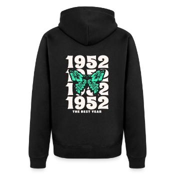 Groovy und Vintage 1952 70 Jahre Jubiläum - Unisex Premium Bio Zip Hoodie - Schwarz - Hinten - Nico (187cm)