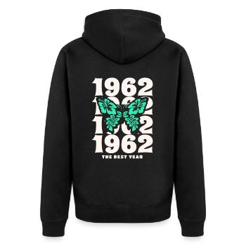 Groovy und Vintage 1962 60-jähriges Jubiläum - Unisex Premium Bio Zip Hoodie - Schwarz - Hinten - Nico (187cm)