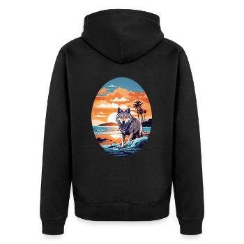 Wolf on the beach - Unisex Premium Organic Zip Hoodie - black - Back - Nico (187cm)