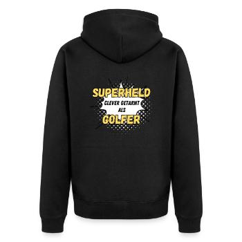 Superheld clever getarnt als Golfer - Unisex Premium Bio Zip Hoodie - Schwarz - Hinten - Nico (187cm)