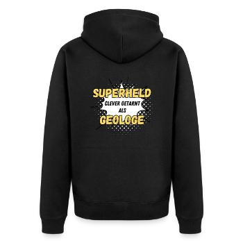 Superheld clever getarnt als Geologe - Unisex Premium Bio Zip Hoodie - Schwarz - Hinten - Nico (187cm)