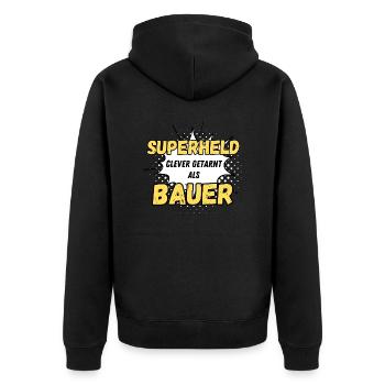 Superheld clever getarnt als Bauer - Unisex Premium Bio Zip Hoodie - Schwarz - Hinten - Nico (187cm)