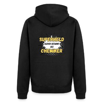 Superheld clever getarnt als Chemiker - Unisex Premium Bio Zip Hoodie - Schwarz - Hinten - Nico (187cm)