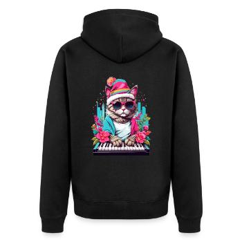 Cute Cat with Piano - Unisex Premium Organic Zip Hoodie - black - Back - Nico (187cm)