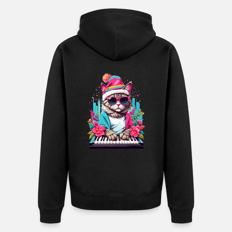 Chat mignon avec piano - Veste à capuche bio Premium Unisexe - noir