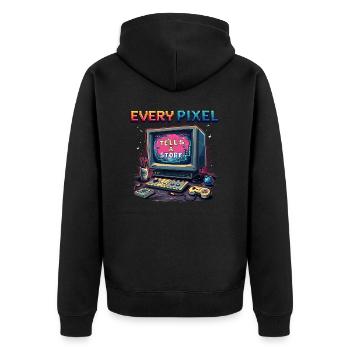 Every Pixel Tells a Story - Retro Gaming - Unisex Premium Bio Zip Hoodie - Schwarz - Hinten - Nico (187cm)