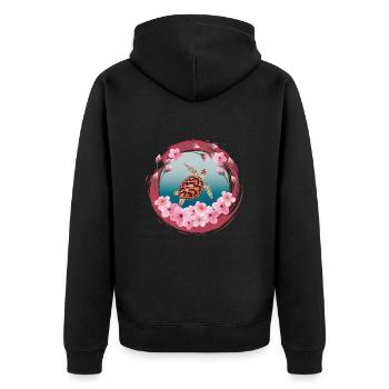Turtle_Cherry-Blossom - Unisex Premium Bio Zip Hoodie - Schwarz - Hinten - Nico (187cm)