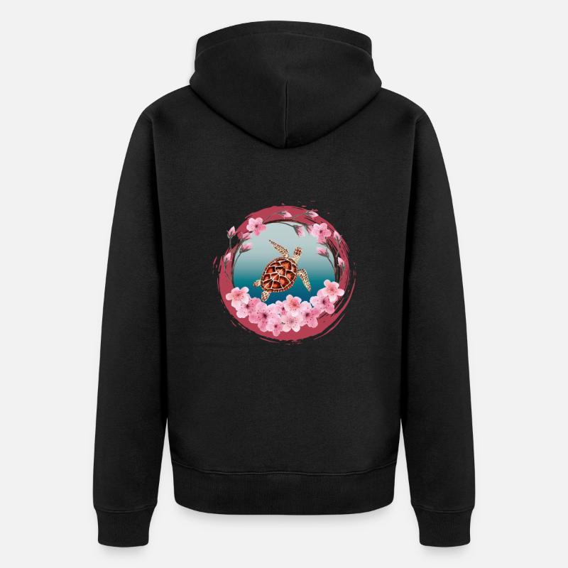 Turtle_Cherry-Blossom - Unisex Premium Bio Zip Hoodie - Schwarz
