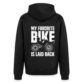 Velomobil | Recumbent Trike Triker Sport Geschenk - Unisex Premium Bio Zip Hoodie - Schwarz - Hinten - Nico (187cm)
