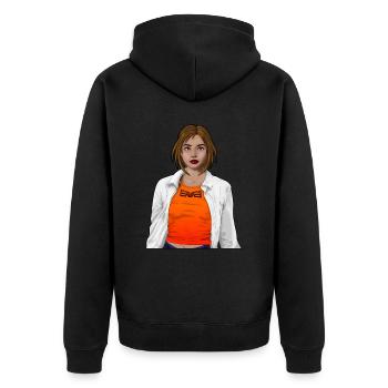Pretty woman with shirt without frame - Unisex Premium Organic Zip Hoodie - black - Back - Nico (187cm)