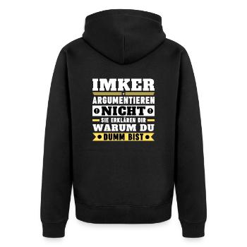 Imker argumentieren nicht - Unisex Premium Bio Zip Hoodie - Schwarz - Hinten - Nico (187cm)