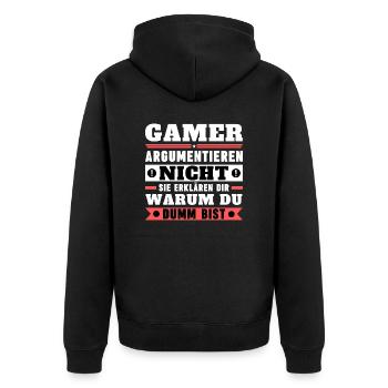 Gamers don't argue - Unisex Premium Organic Zip Hoodie - black - Back - Nico (187cm)