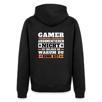 Gamers don't argue - Unisex Premium Organic Zip Hoodie - black - Back - Nico (187cm)
