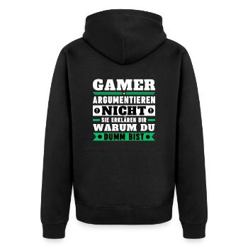 Gamers don't argue - Unisex Premium Organic Zip Hoodie - black - Back - Nico (187cm)