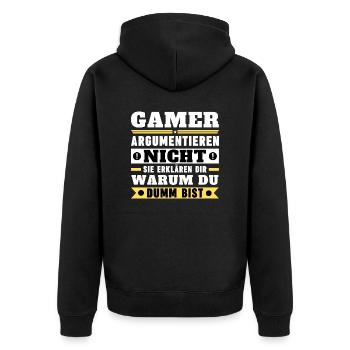 Gamers don't argue - Unisex Premium Organic Zip Hoodie - black - Back - Nico (187cm)
