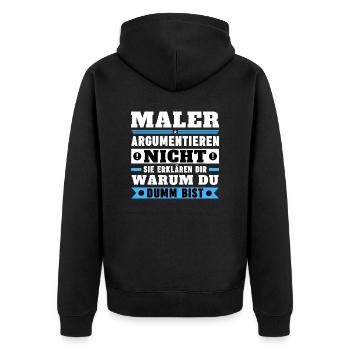 Maler argumentieren nicht - Unisex Premium Bio Zip Hoodie - Schwarz - Hinten - Nico (187cm)
