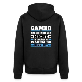 Gamers don't argue - Unisex Premium Organic Zip Hoodie - black - Back - Nico (187cm)
