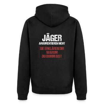 Hunters don't argue - Unisex Premium Organic Zip Hoodie - black - Back - Nico (187cm)