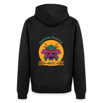 Japanese Samurai_2022 - Unisex Premium Bio Zip Hoodie - Schwarz - Hinten - Nico (187cm)