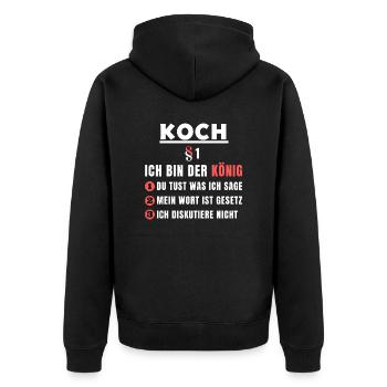 Koch Geschenk - Ich bin der König - Unisex Premium Bio Zip Hoodie - Schwarz - Hinten - Nico (187cm)