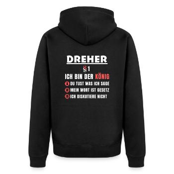 Dreher Geschenk - Ich bin der König - Unisex Premium Bio Zip Hoodie - Schwarz - Hinten - Nico (187cm)