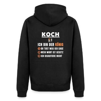 Koch Geschenk - Ich bin der König - Unisex Premium Bio Zip Hoodie - Schwarz - Hinten - Nico (187cm)