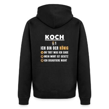 Koch Geschenk - Ich bin der König - Unisex Premium Bio Zip Hoodie - Schwarz - Hinten - Nico (187cm)