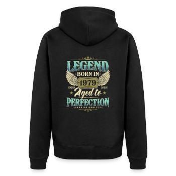 Legend 1979 Born Vintage Cadeau d’anniversaire - Veste à capuche bio Premium Unisexe - noir - Dos - Nico (187cm)